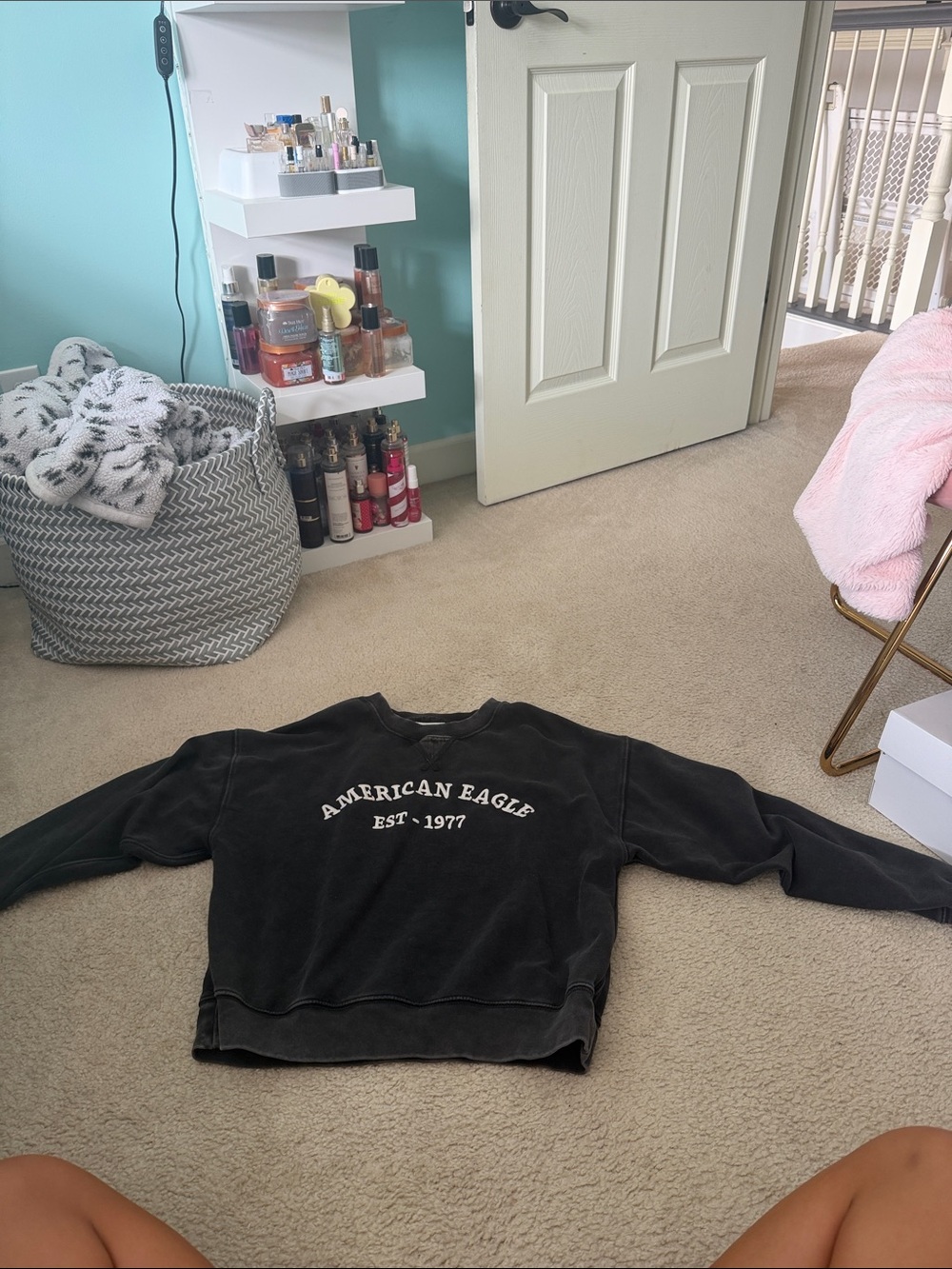 American Eagle Outfitters Black Crewneck Sweatshirt with White Logo